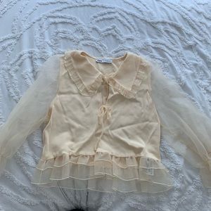 Knit Top with Chiffon Sleeves